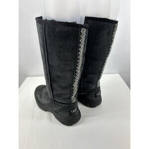 Ugg Ultimate Tall Braid 5340 Boots Size 5 Wide Black Suede Calf Height Sheepskin